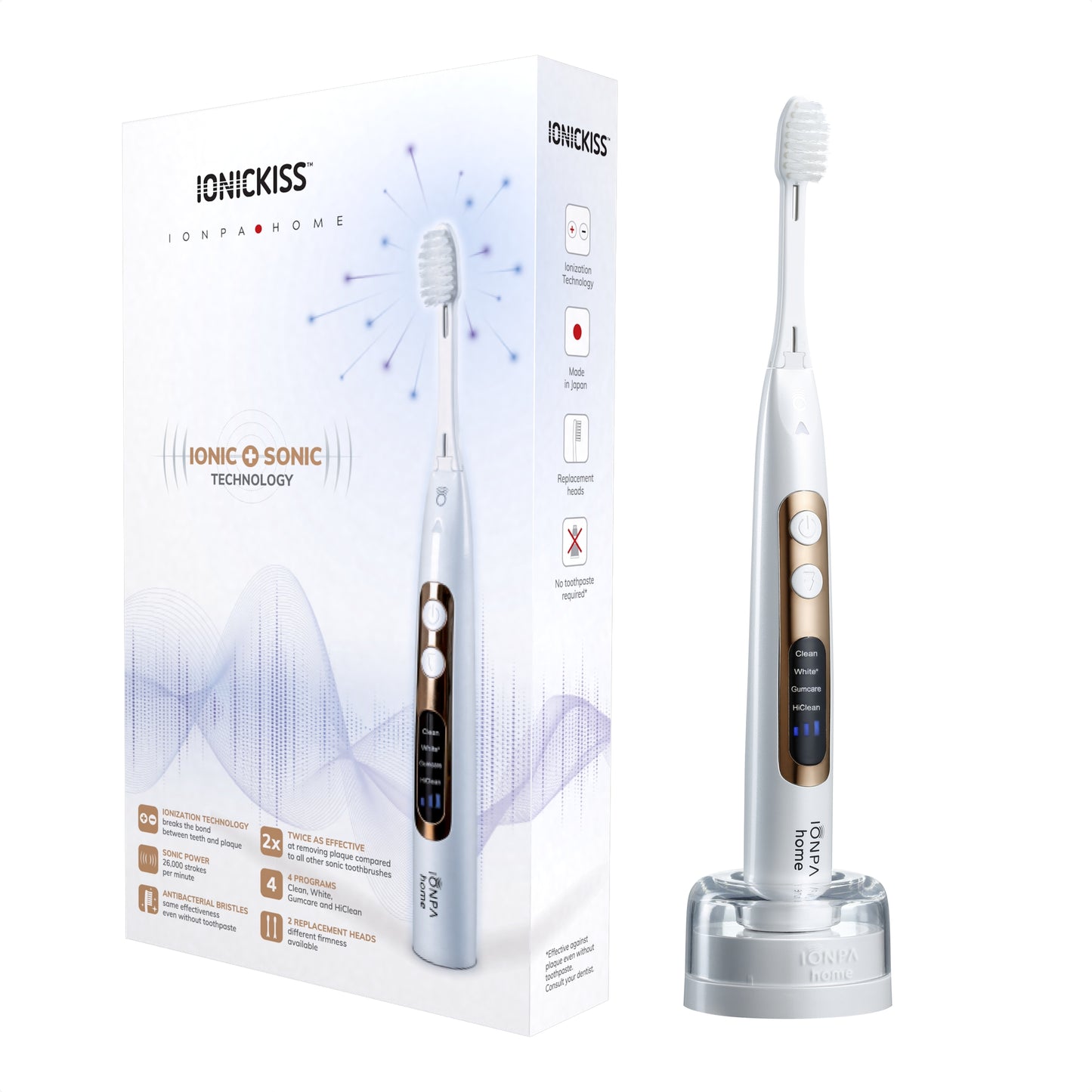 Cepillo ionizante de dientes eléctrico sónico IONICKISS IONPA Home White Pearl